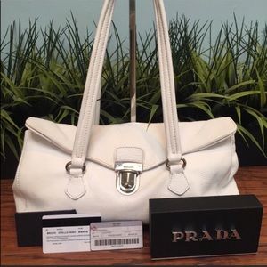 Auth Prada Vitelli Diano Bianco w/card dcb1034